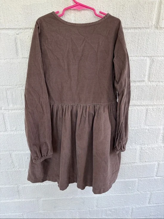 Hanna Andersson Corduroy Brown Long-Sleeve Cotton Dress with Pink Bow sz 9/10 - Picture 7 of 7